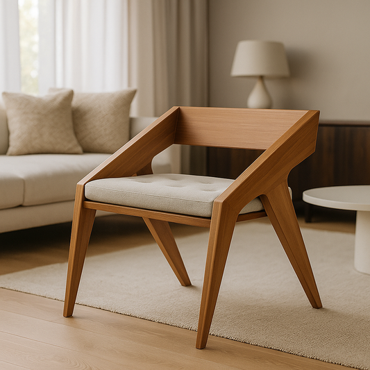 Modern Walnut Wood Armchair with Upholstered Seat – Stylish Home & Office Décor