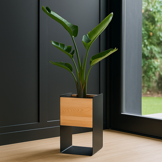 Handcrafted wooden and metal indoor planter stand for Indian homes