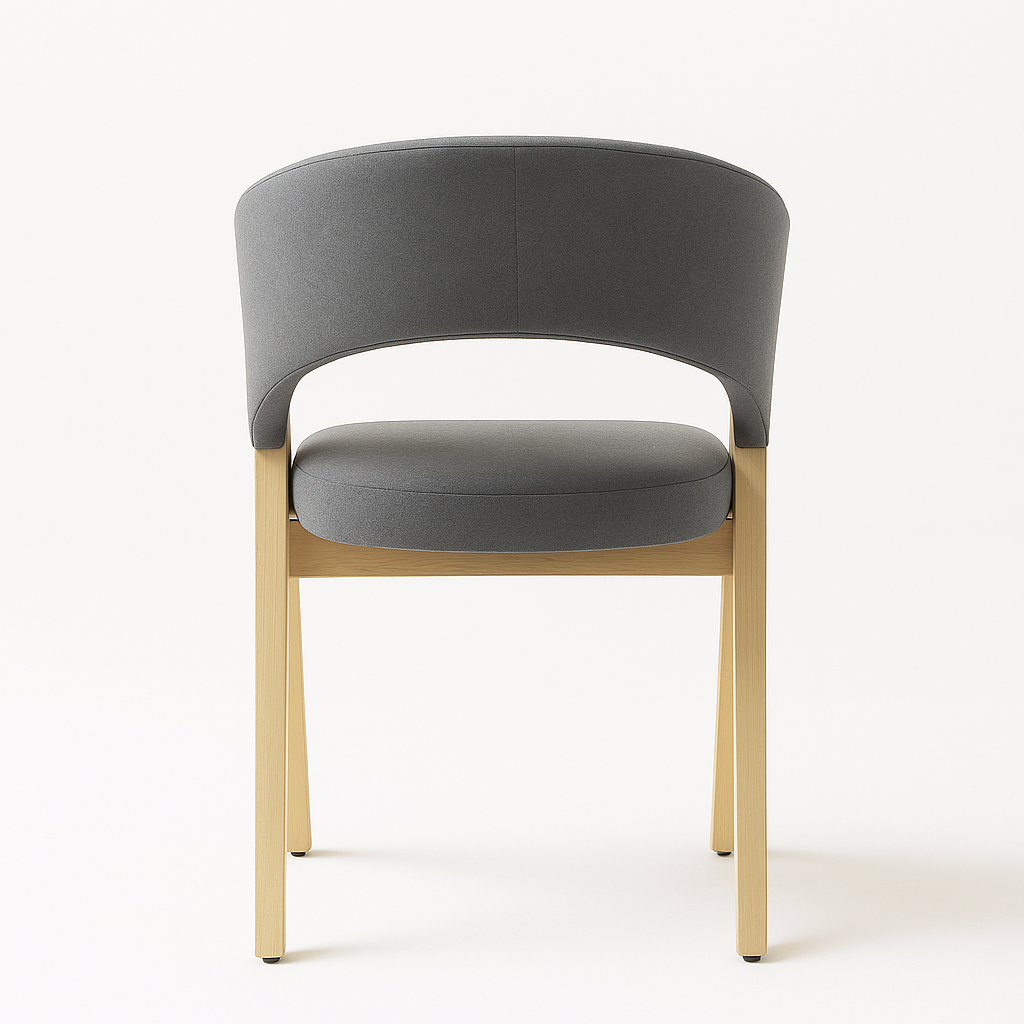 Modern Handcrafted Wooden Accent Chair with Grey Upholstery – Premium Designer Seating for Living Room, Office & Café | SFURN India