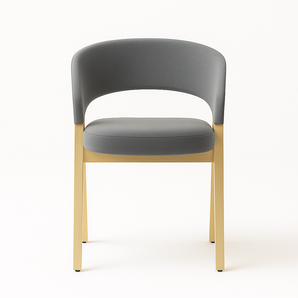 Modern Handcrafted Wooden Accent Chair with Grey Upholstery – Premium Designer Seating for Living Room, Office & Café | SFURN India