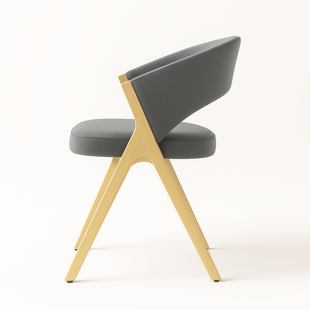Modern Handcrafted Wooden Accent Chair with Grey Upholstery – Premium Designer Seating for Living Room, Office & Café | SFURN India