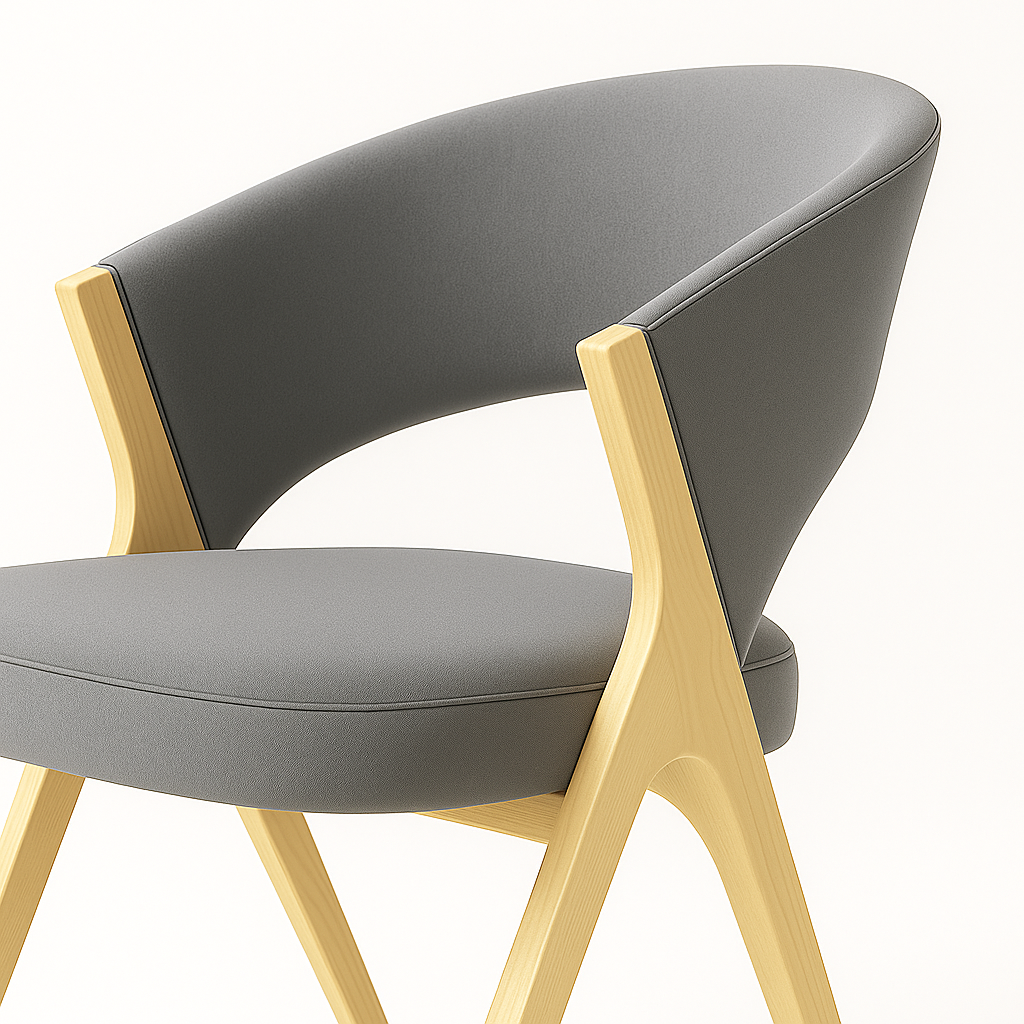 Modern Handcrafted Wooden Accent Chair with Grey Upholstery – Premium Designer Seating for Living Room, Office & Café | SFURN India