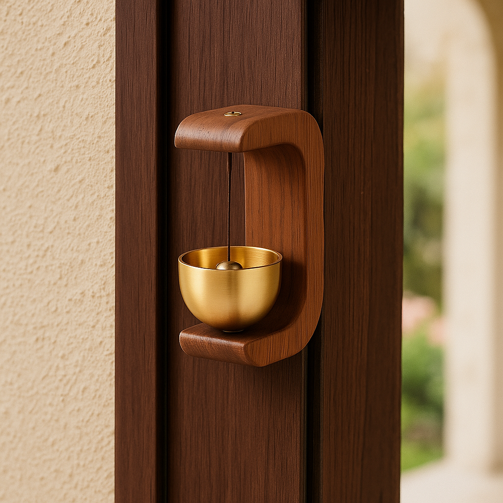 Luxury Wooden & Brass Wall Hanging Doorbell – Minimalist Home Decor