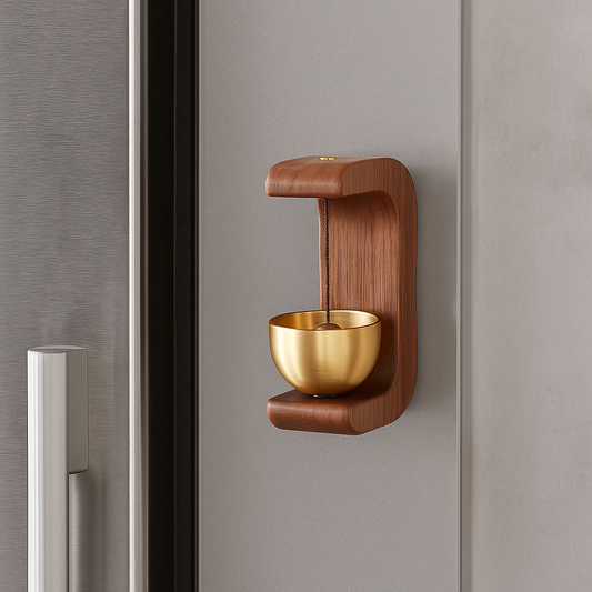 Luxury Wooden & Brass Wall Hanging Doorbell – Minimalist Home Decor