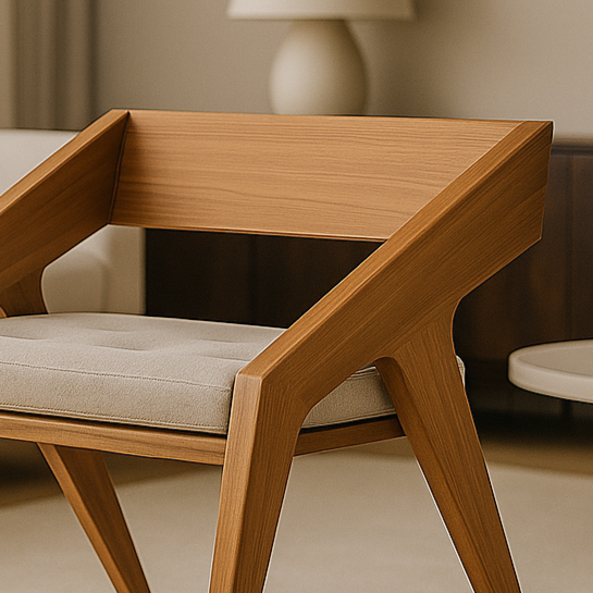 Modern Walnut Wood Armchair with Upholstered Seat – Stylish Home & Office Décor
