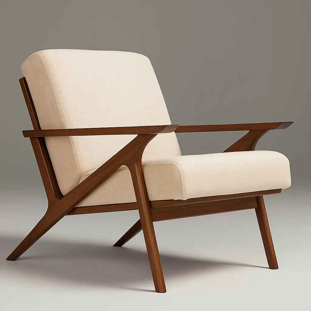 Modern Lounge Chair and foot rest – Walnut Frame & Beige Upholstery