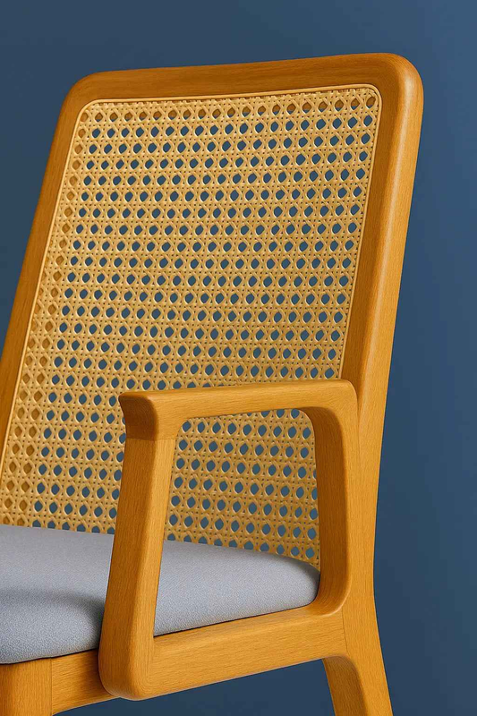 Handcrafted Wooden Armchair with Cane Backrest – Modern Minimalist Design