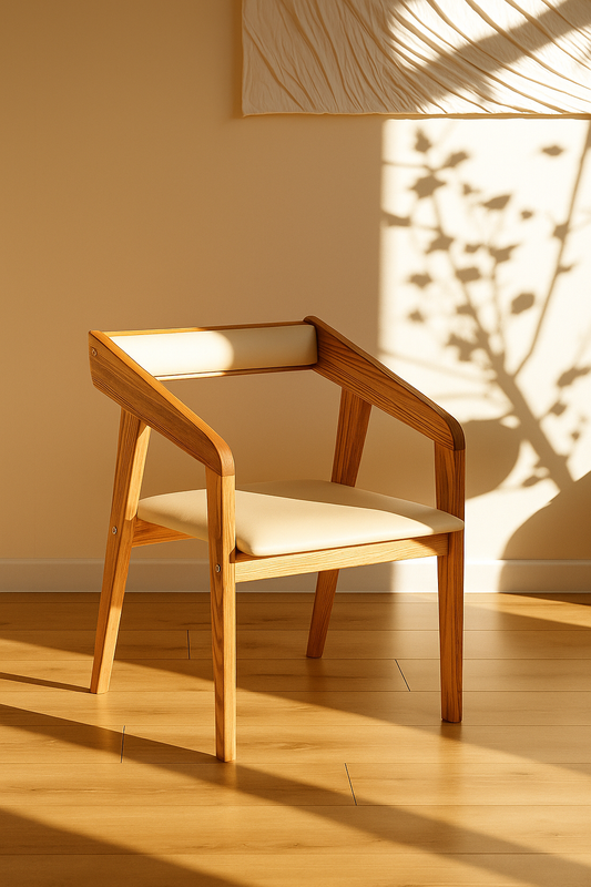 Minimalist Solid Oak & Cream Accent Chair – Modern Wooden Armchair for Living Room & Office