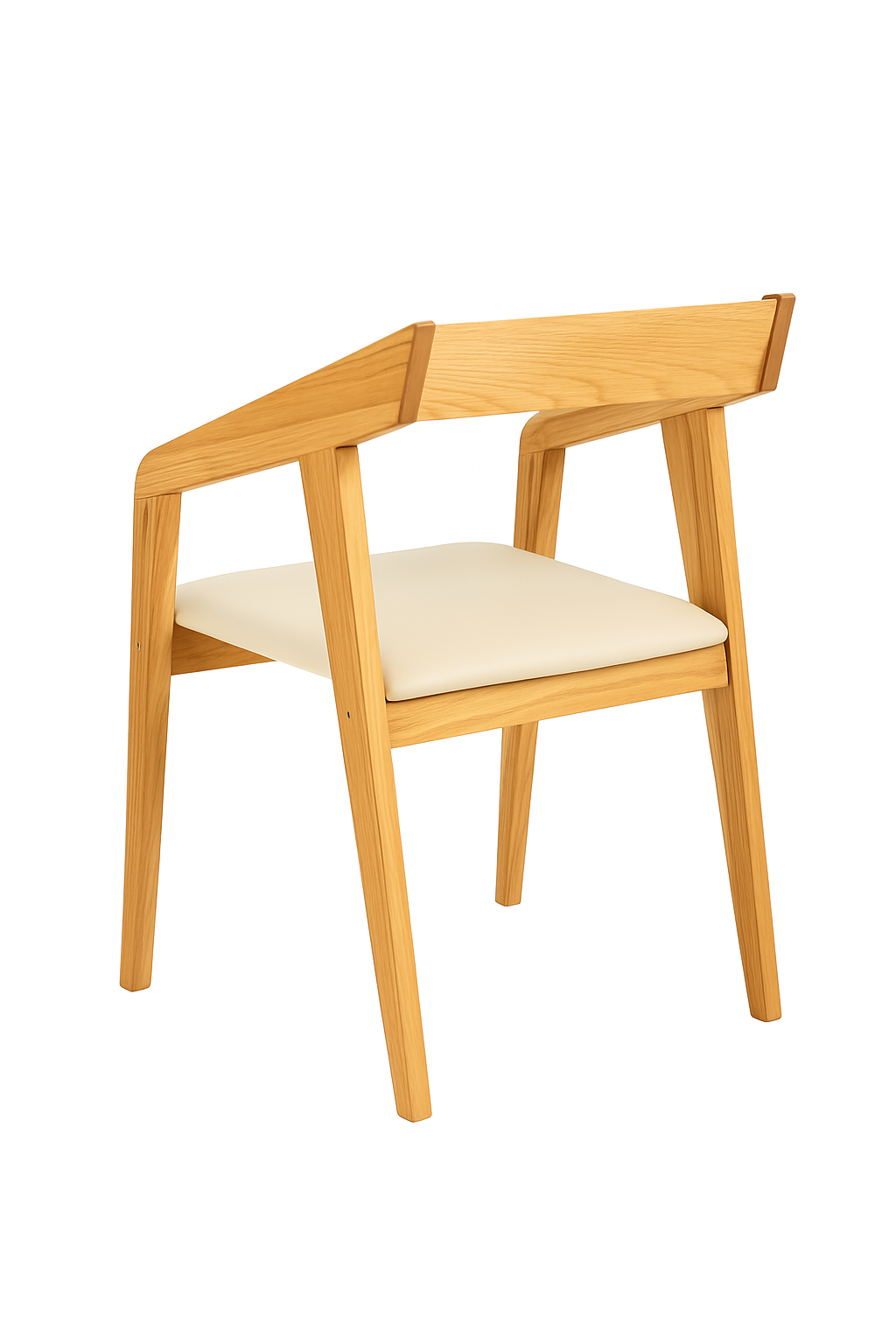 Minimalist Solid Oak & Cream Accent Chair – Modern Wooden Armchair for Living Room & Office