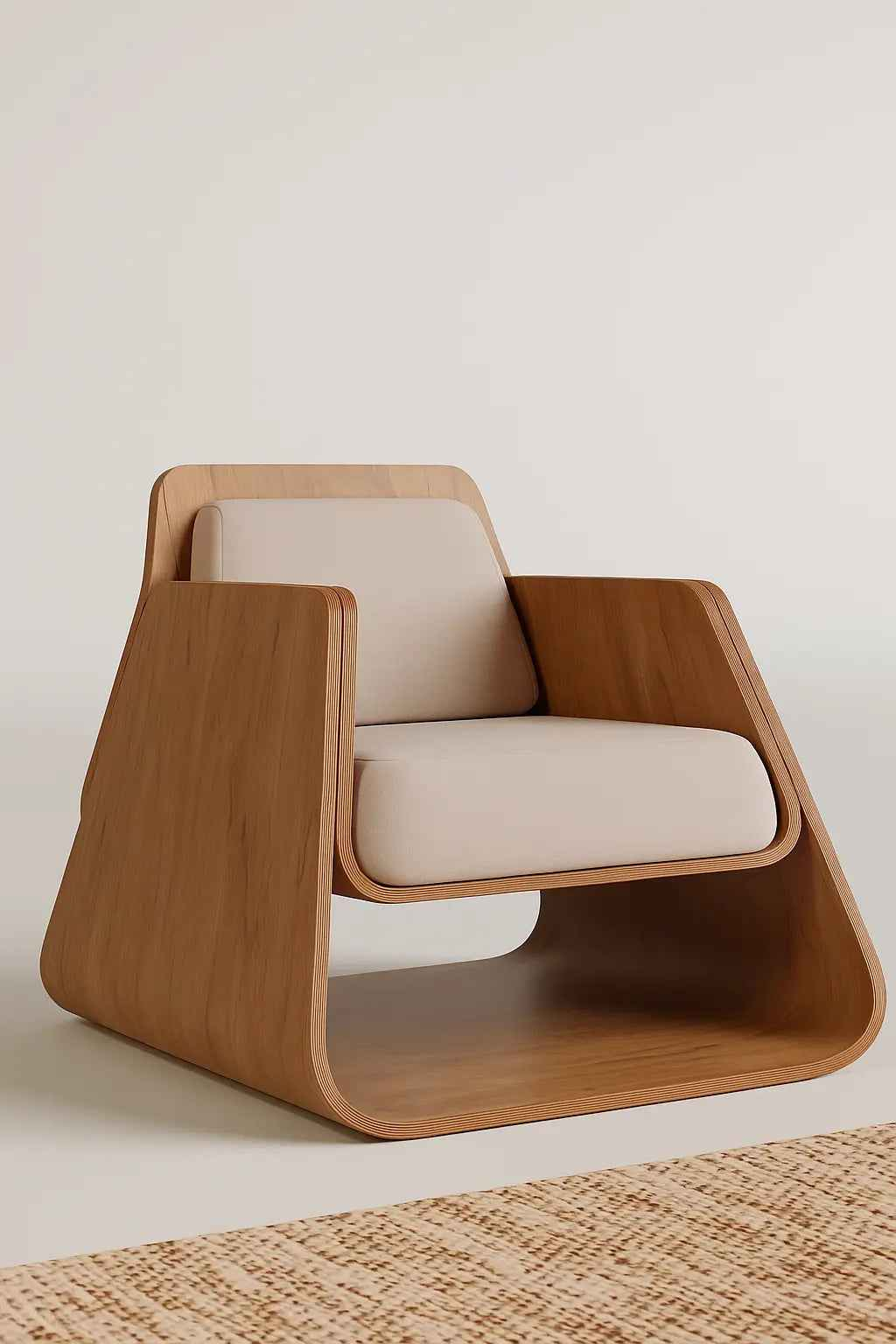 Modern Handmade Wooden Lounge Chair – Minimalist Design with Premium Cushion