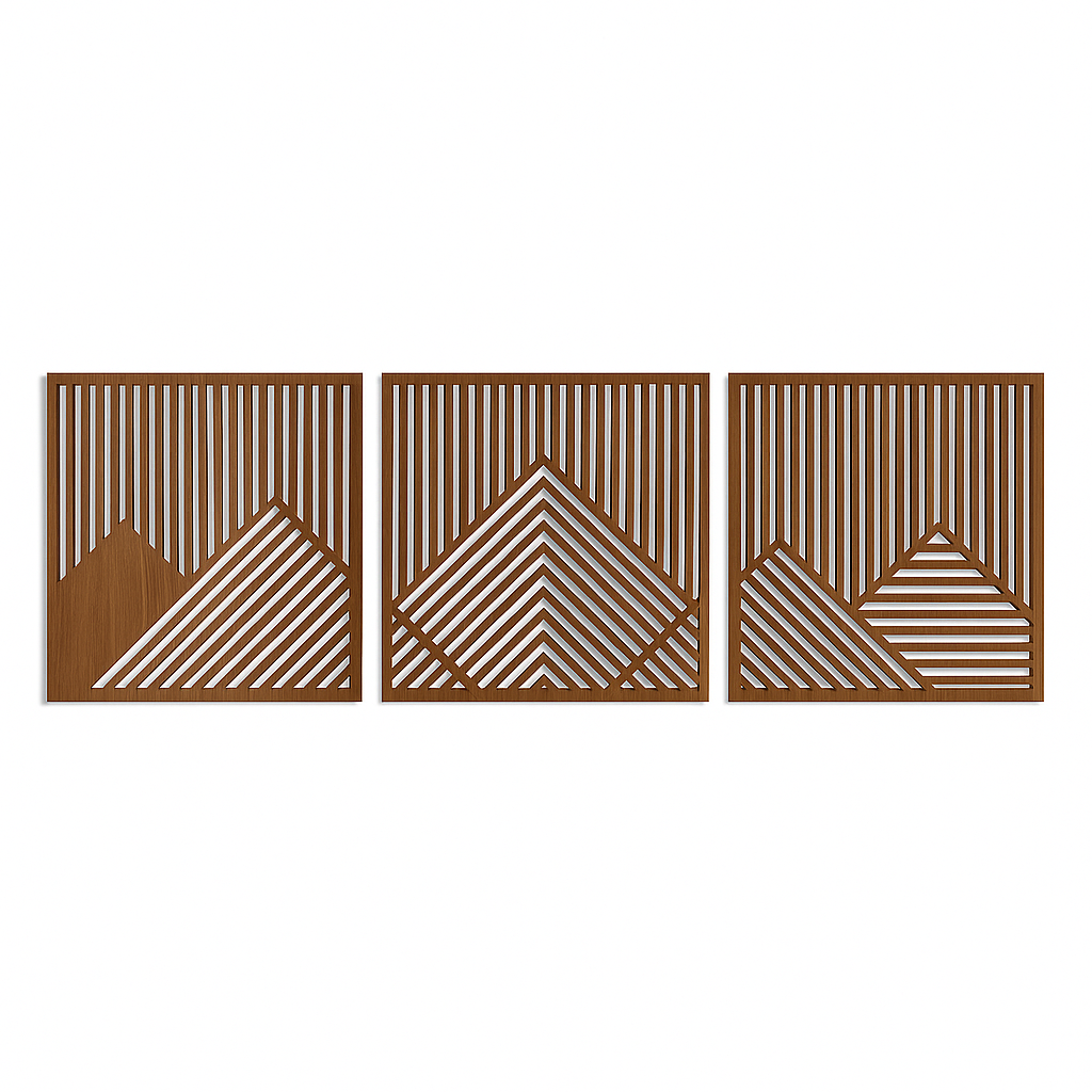 Geometric Wooden Wall Art Panels (Set of 3) – Minimalist Mountain Design SFURN