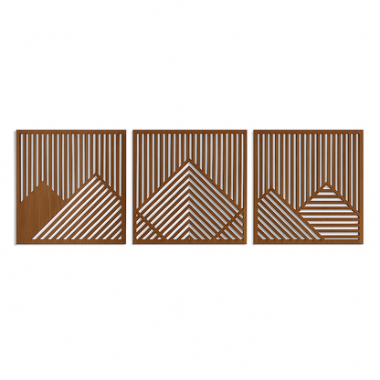 Geometric Wooden Wall Art Panels (Set of 3) – Minimalist Mountain Design SFURN