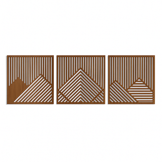 Geometric Wooden Wall Art Panels (Set of 3) – Minimalist Mountain Design SFURN