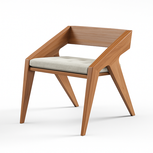 Modern Walnut Wood Armchair with Upholstered Seat – Stylish Home & Office Décor