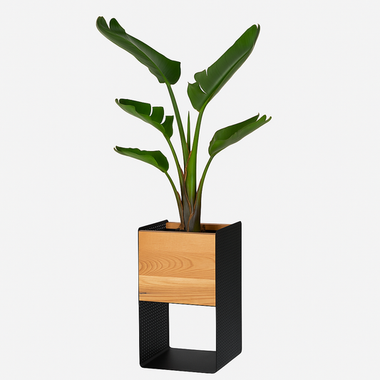 Handcrafted wooden and metal indoor planter stand for Indian homes