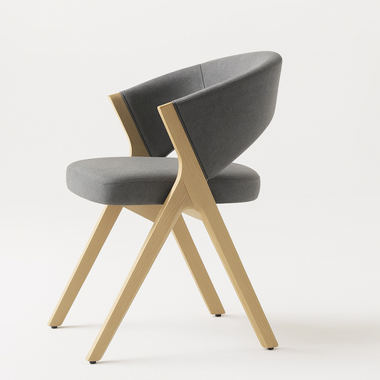 Modern Handcrafted Wooden Accent Chair with Grey Upholstery – Premium Designer Seating for Living Room, Office & Café | SFURN India