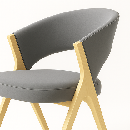 Modern Handcrafted Wooden Accent Chair with Grey Upholstery – Premium Designer Seating for Living Room, Office & Café | SFURN India