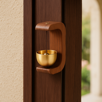 Luxury Wooden & Brass Wall Hanging Doorbell – Minimalist Home Decor