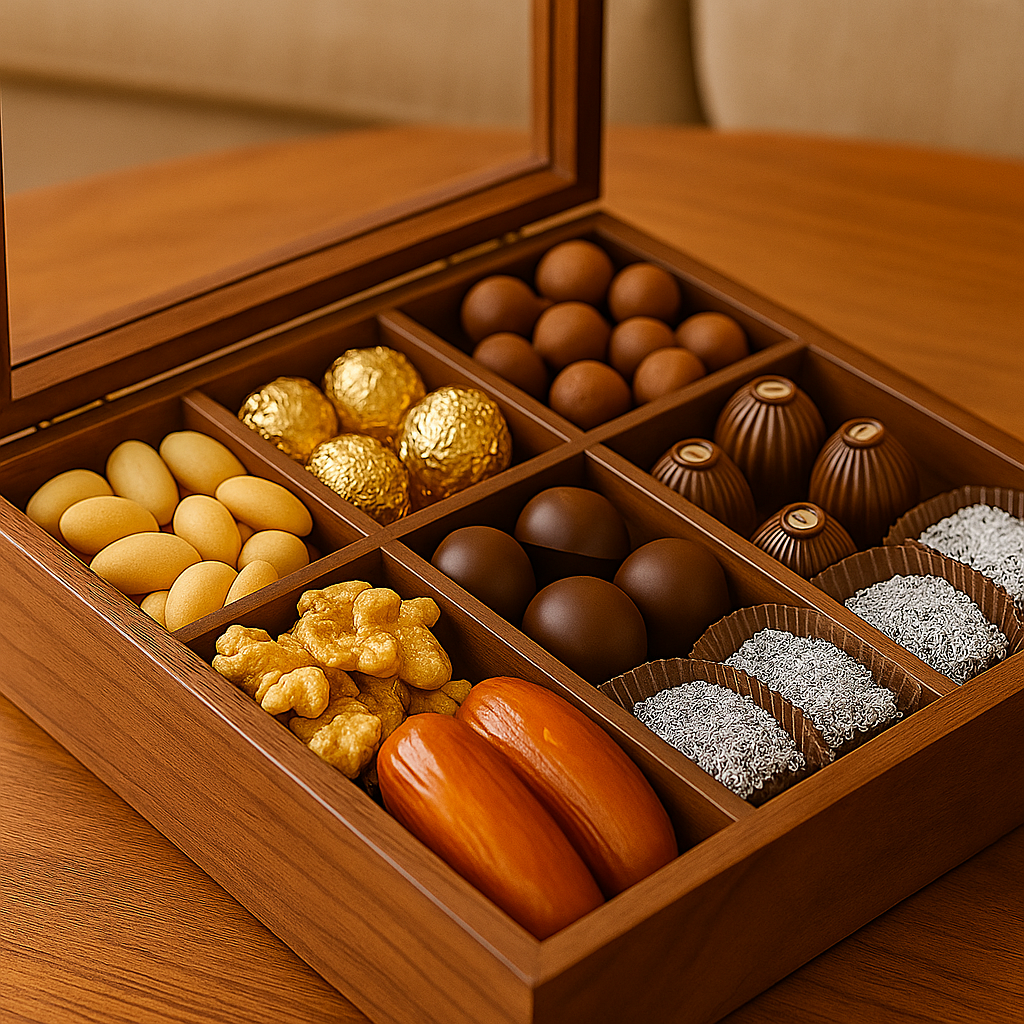 Premium Wooden Dry Fruit & Chocolate Box with Glass Lid SFURN