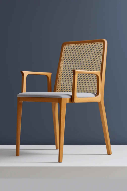 Handcrafted Wooden Armchair with Cane Backrest – Modern Minimalist Design