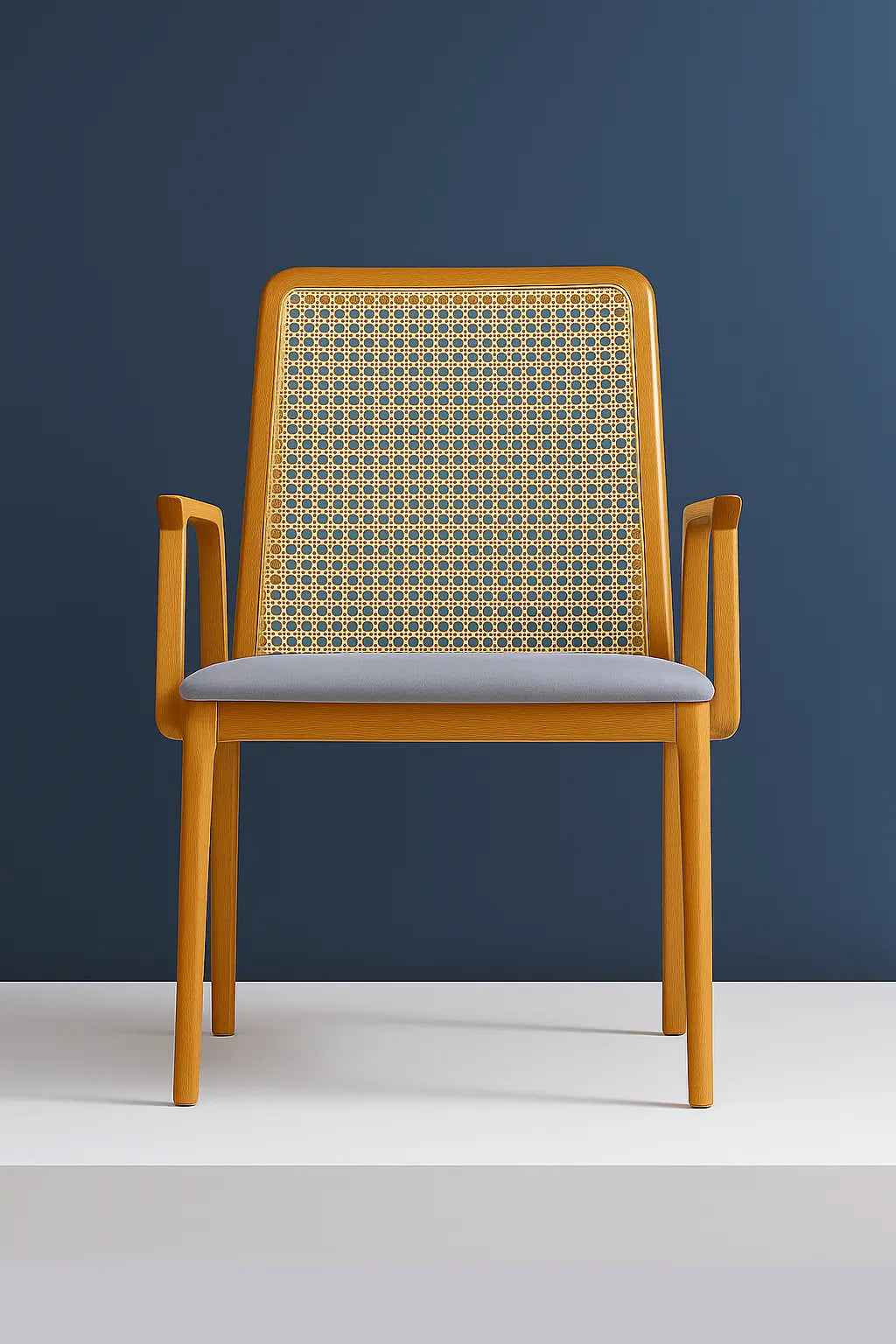 Handcrafted Wooden Armchair with Cane Backrest – Modern Minimalist Design