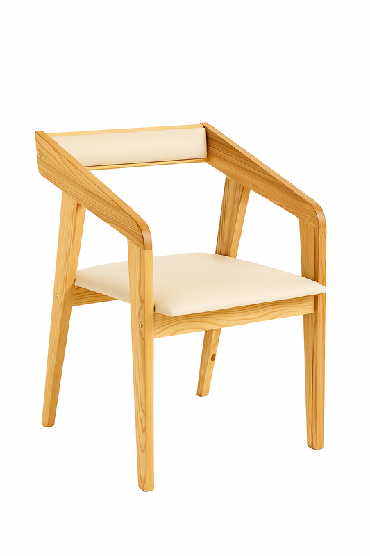 Minimalist Solid Oak & Cream Accent Chair – Modern Wooden Armchair for Living Room & Office